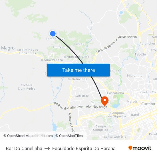 Bar Do Canelinha to Faculdade Espírita Do Paraná map