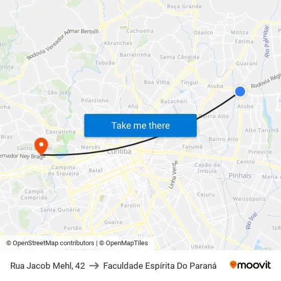 Rua Jacob Mehl, 42 to Faculdade Espírita Do Paraná map