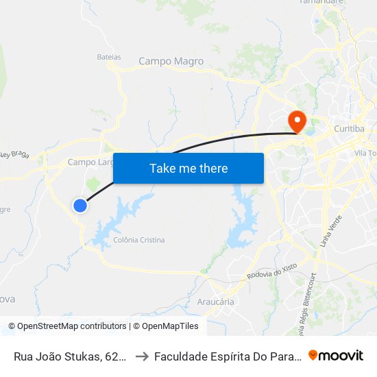 Rua João Stukas, 6218 to Faculdade Espírita Do Paraná map