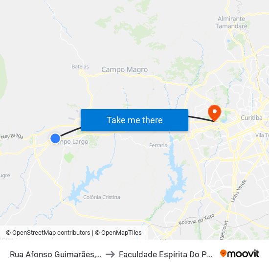 Rua Afonso Guimarães, 978 to Faculdade Espírita Do Paraná map