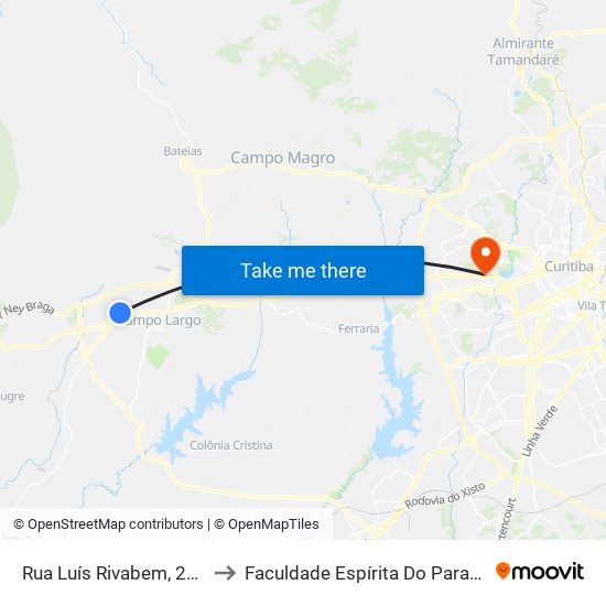 Rua Luís Rivabem, 216 to Faculdade Espírita Do Paraná map