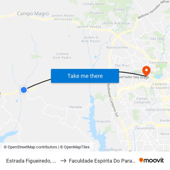 Estrada Figueiredo, 52 to Faculdade Espírita Do Paraná map