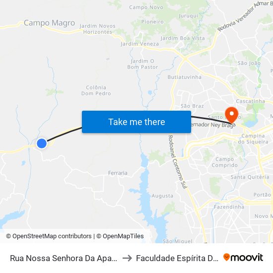 Rua Nossa Senhora Da Aparecida, 140 to Faculdade Espírita Do Paraná map