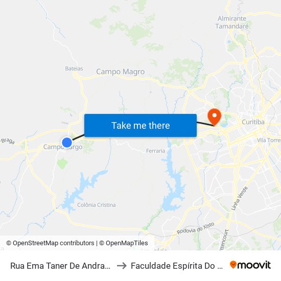 Rua Ema Taner De Andrade, 101 to Faculdade Espírita Do Paraná map