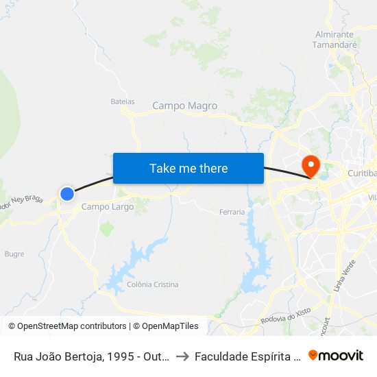 Rua João Bertoja, 1995 - Outlet City Center to Faculdade Espírita Do Paraná map