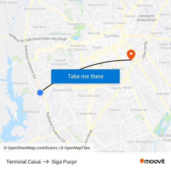 Terminal Caiuá to Siga Pucpr map