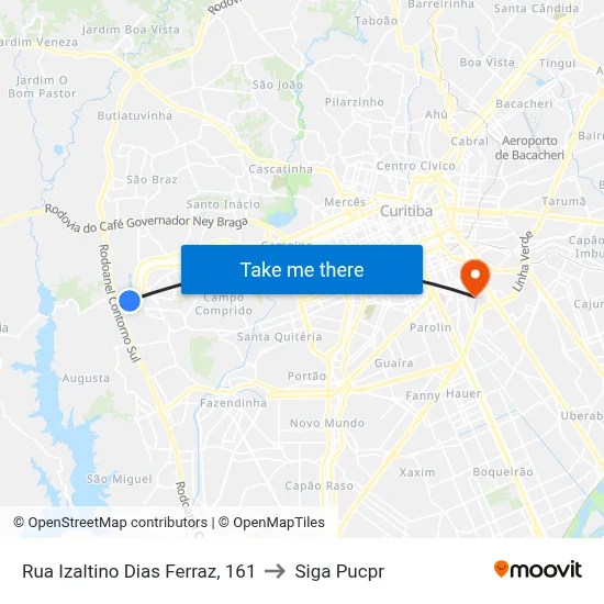 Rua Izaltino Dias Ferraz, 161 to Siga Pucpr map