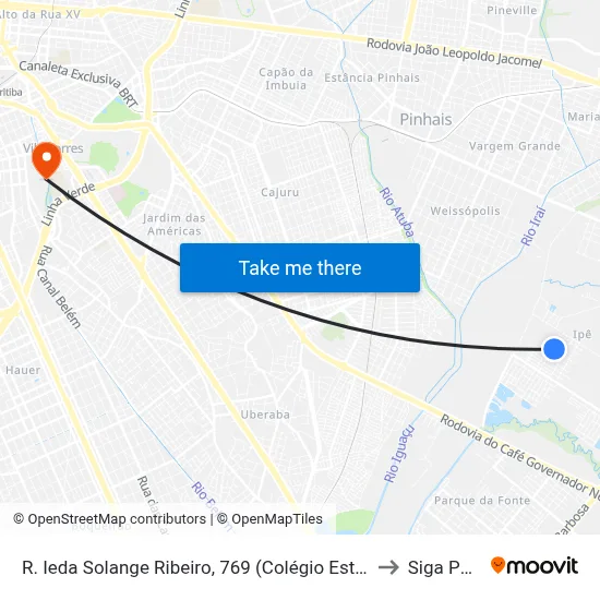 R. Ieda Solange Ribeiro, 769 (Colégio Estadual Ipê) to Siga Pucpr map
