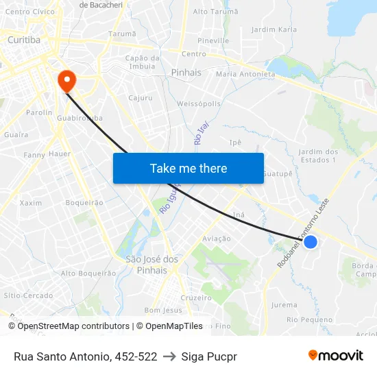 Rua Santo Antonio, 452-522 to Siga Pucpr map