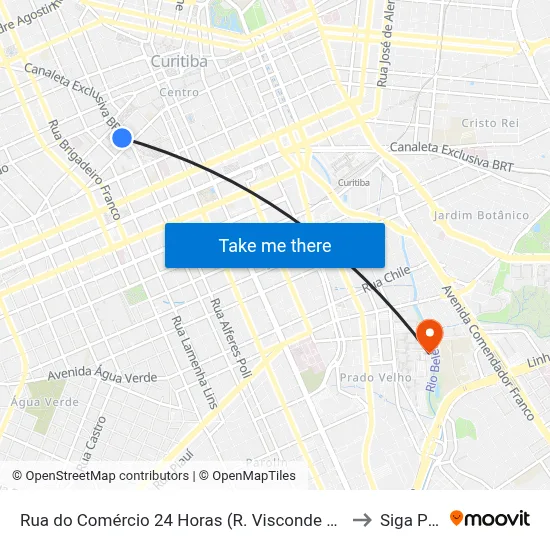 Rua do Comércio 24 Horas (R. Visconde De Nácar, 1510) to Siga Pucpr map