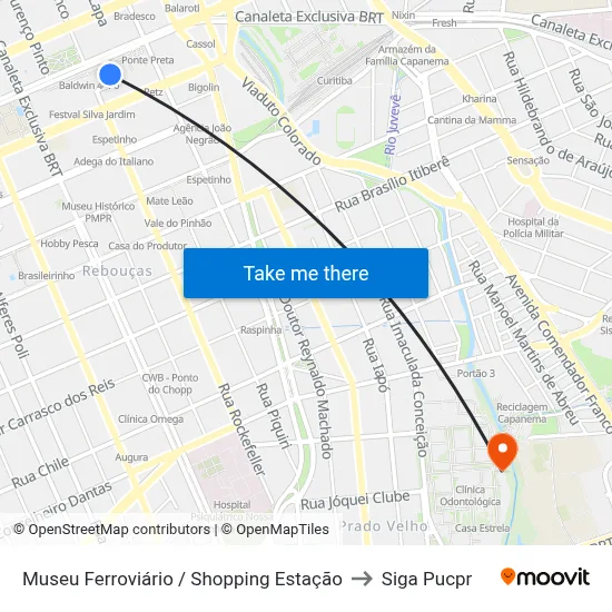 Museu Ferroviário / Shopping Estação to Siga Pucpr map