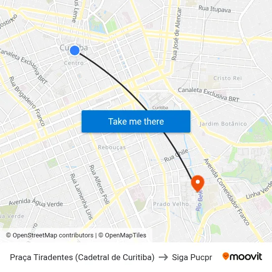 Praça Tiradentes (Cadetral de Curitiba) to Siga Pucpr map