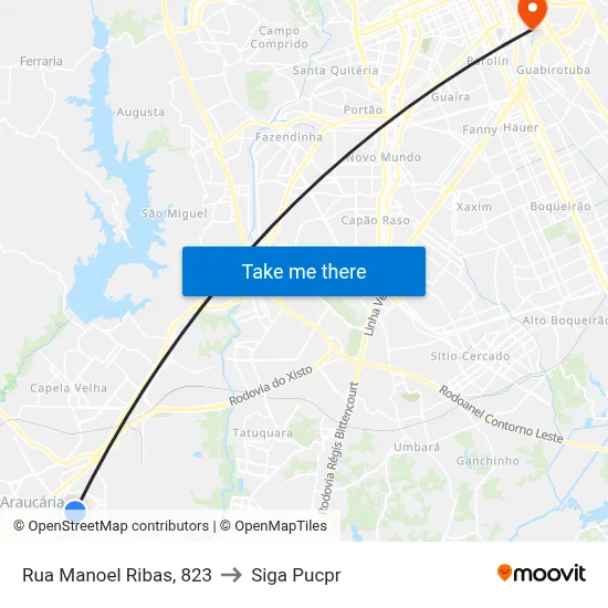 Rua Manoel Ribas, 823 to Siga Pucpr map
