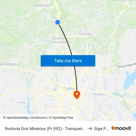 Rodovia Dos Minérios (Pr 092) - Tranqueira (Igreja Matriz) to Siga Pucpr map