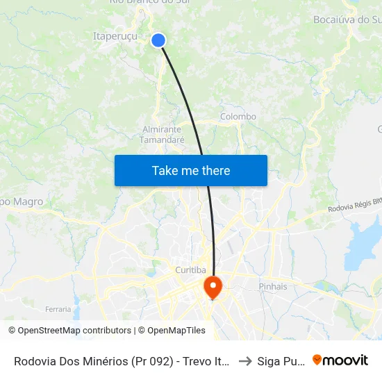 Rodovia Dos Minérios (Pr 092) - Trevo Itaperuçu to Siga Pucpr map