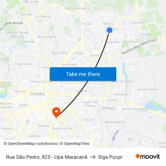 Rua São Pedro, 825 - Upa Maracanã to Siga Pucpr map
