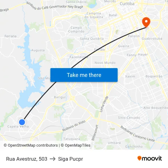 Rua Avestruz, 503 to Siga Pucpr map