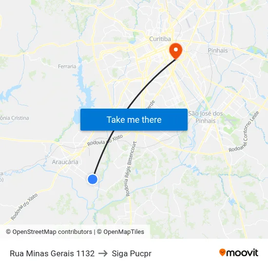 Rua Minas Gerais 1132 to Siga Pucpr map