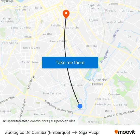 Zoológico De Curitiba (Embarque) to Siga Pucpr map