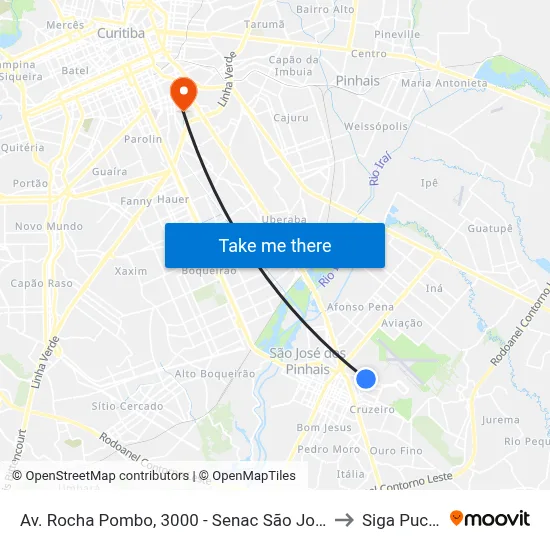 Av. Rocha Pombo, 3000 - Senac São José to Siga Pucpr map