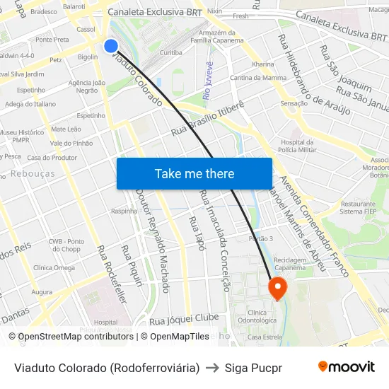Viaduto Colorado (Rodoferroviária) to Siga Pucpr map