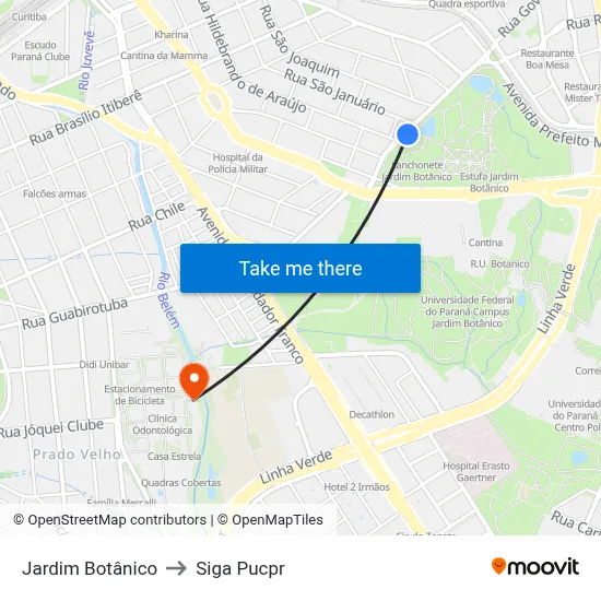 Jardim Botânico to Siga Pucpr map