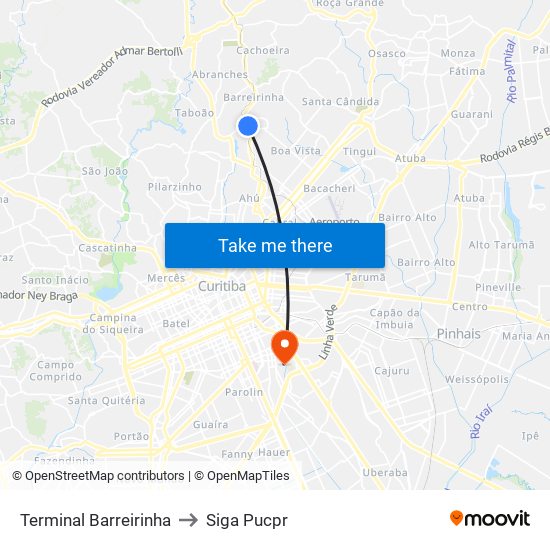 Terminal Barreirinha to Siga Pucpr map