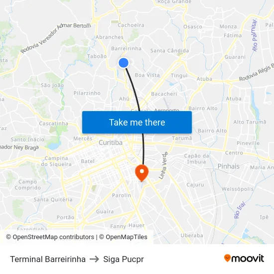 Terminal Barreirinha to Siga Pucpr map