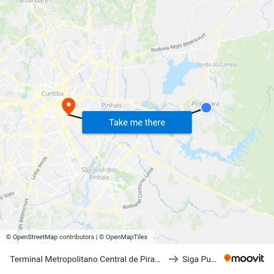 Terminal Metropolitano Central de Piraquara to Siga Pucpr map