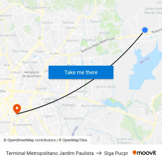 Terminal Metropolitano Jardim Paulista to Siga Pucpr map
