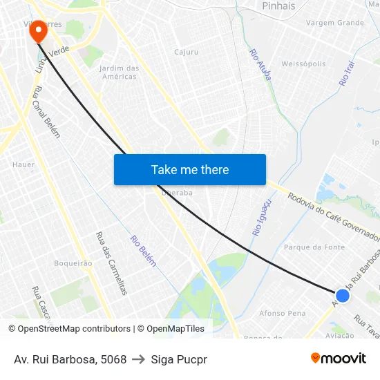Av. Rui Barbosa, 5068 to Siga Pucpr map