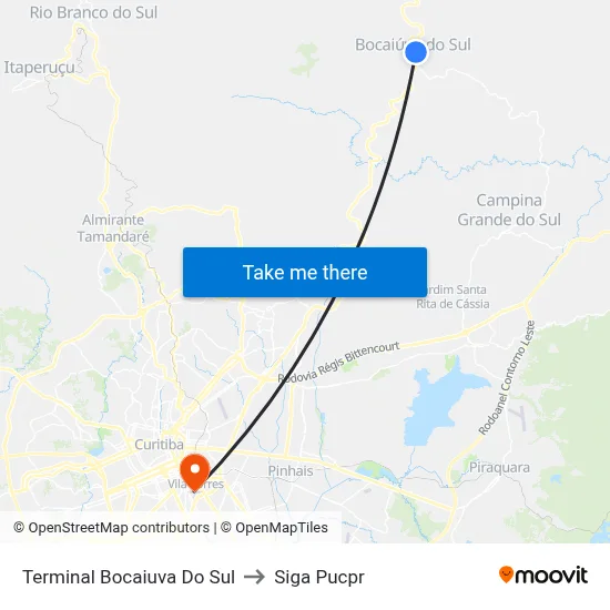 Terminal Bocaiuva Do Sul to Siga Pucpr map
