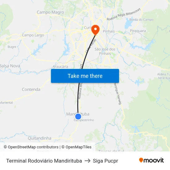 Terminal Rodoviário Mandirituba to Siga Pucpr map
