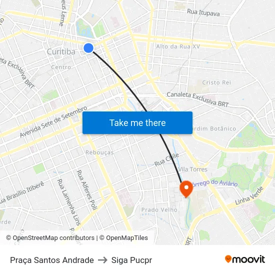 Praça Santos Andrade to Siga Pucpr map
