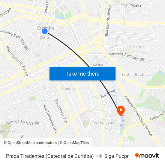 Praça Tiradentes (Catedral de Curitiba) to Siga Pucpr map