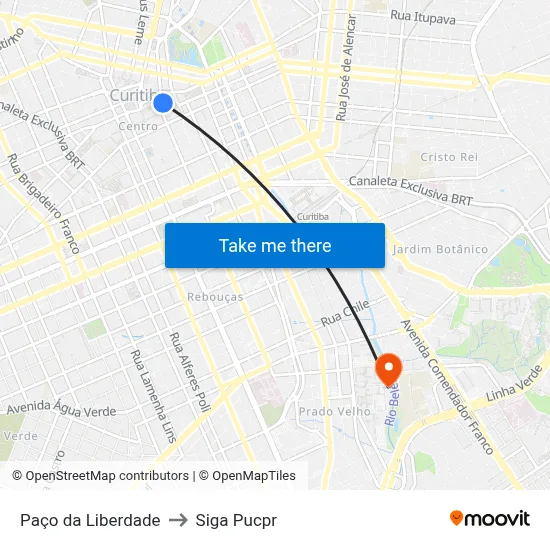 Paço da Liberdade to Siga Pucpr map