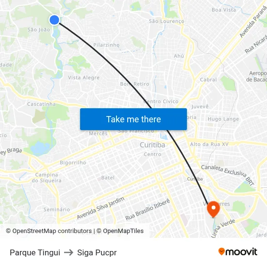 Parque Tingui to Siga Pucpr map