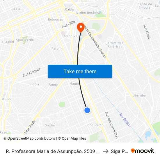 R. Professora Maria de Assunpção, 2509 (UPA Boqueirão) to Siga Pucpr map