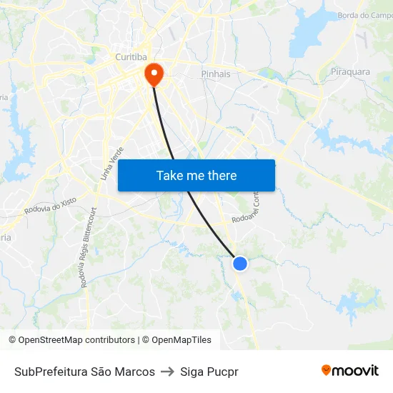 SubPrefeitura São Marcos to Siga Pucpr map