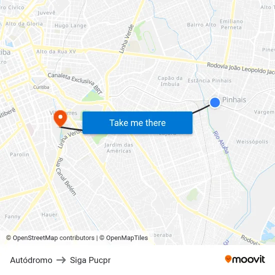 Autódromo to Siga Pucpr map