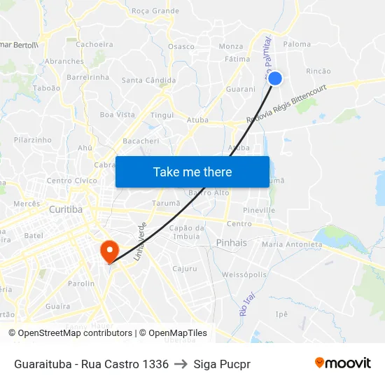 Guaraituba - Rua Castro 1336 to Siga Pucpr map