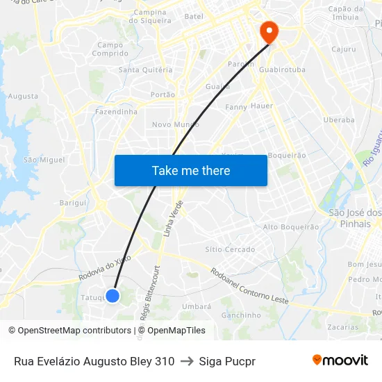 Rua Evelázio Augusto Bley 310 to Siga Pucpr map
