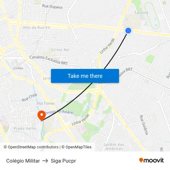 Colégio Militar to Siga Pucpr map