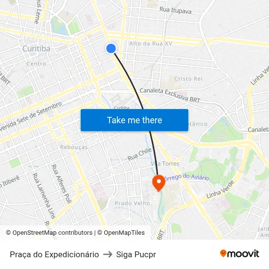 Praça do Expedicionário to Siga Pucpr map