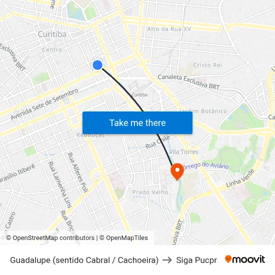 Guadalupe (sentido Cabral / Cachoeira) to Siga Pucpr map