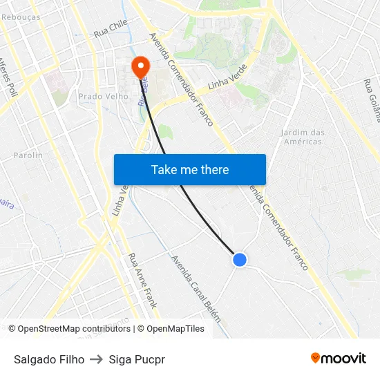 Salgado Filho to Siga Pucpr map