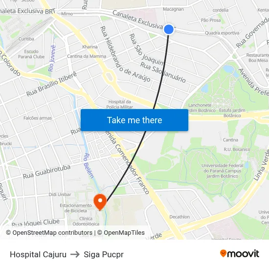 Hospital Cajuru to Siga Pucpr map