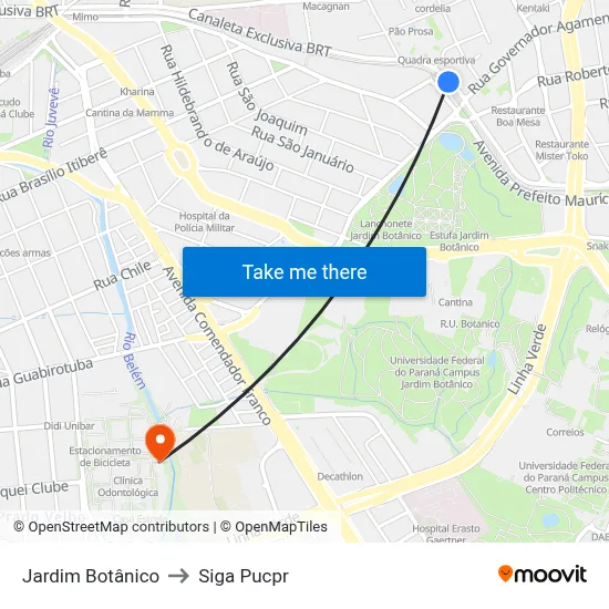 Jardim Botânico to Siga Pucpr map