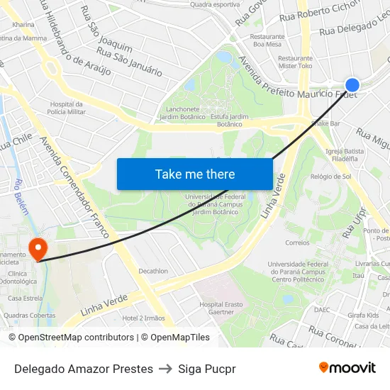 Delegado Amazor Prestes to Siga Pucpr map