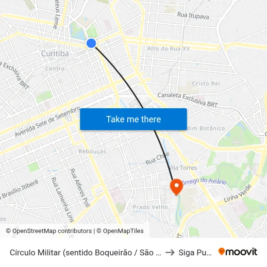 Círculo Militar (sentido Boqueirão / São José) to Siga Pucpr map